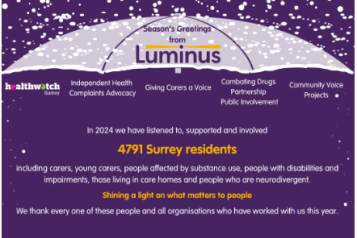 The image shows snow falling on an umbrella with the text Seasons Greetings from Luminus on the umbrella. under the umbrella are the names of all the services we provide with some quotes from the report below.