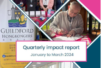 The image shows 4 different photos from different engagement events. The title of the report is in the centre of the image with the Healthwatch surrey logo in the top right hand corner. 