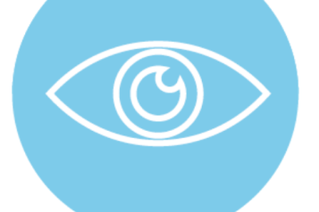 A light blue circle with a white outline of an eye in the centre