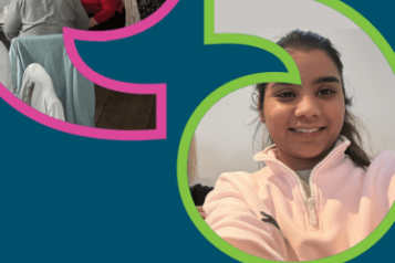 In the top left hand corner is a large speech mark with an image of two people chatting and two staff smiling at the camera. On the right hand side is another speech mark with the image of a lady smiling towards the camera. Below the image is the title Unlocking the power of people-driven care. In the top left hand corner is the Healthwatch Surrey Logo.