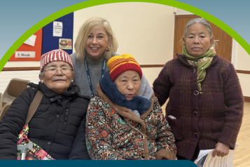 The front page of our website. The photo shows 3 Nepali women with one of our Engagement Officers, taken on an engagement for our Sight on equity report.  At the top right of the image is our Healthwatch Surrey logo and the title of the report 'Making every voice count' is at the bottom left.