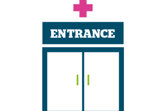 An icon of an entrance to a medical setting