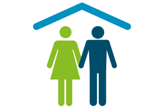 Icon of 2 people standing with a roof over their head.