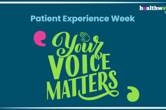 Words on the image: Patient Experience Week and underneath 'Your Voice Matters' in fancy script with speech marks either side.