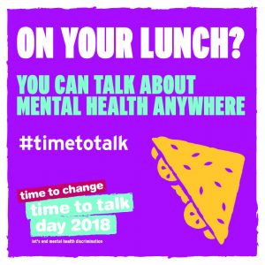 On your lunch? You can talk about mental health anywhere #timetotalk (picture of a sandwich)
