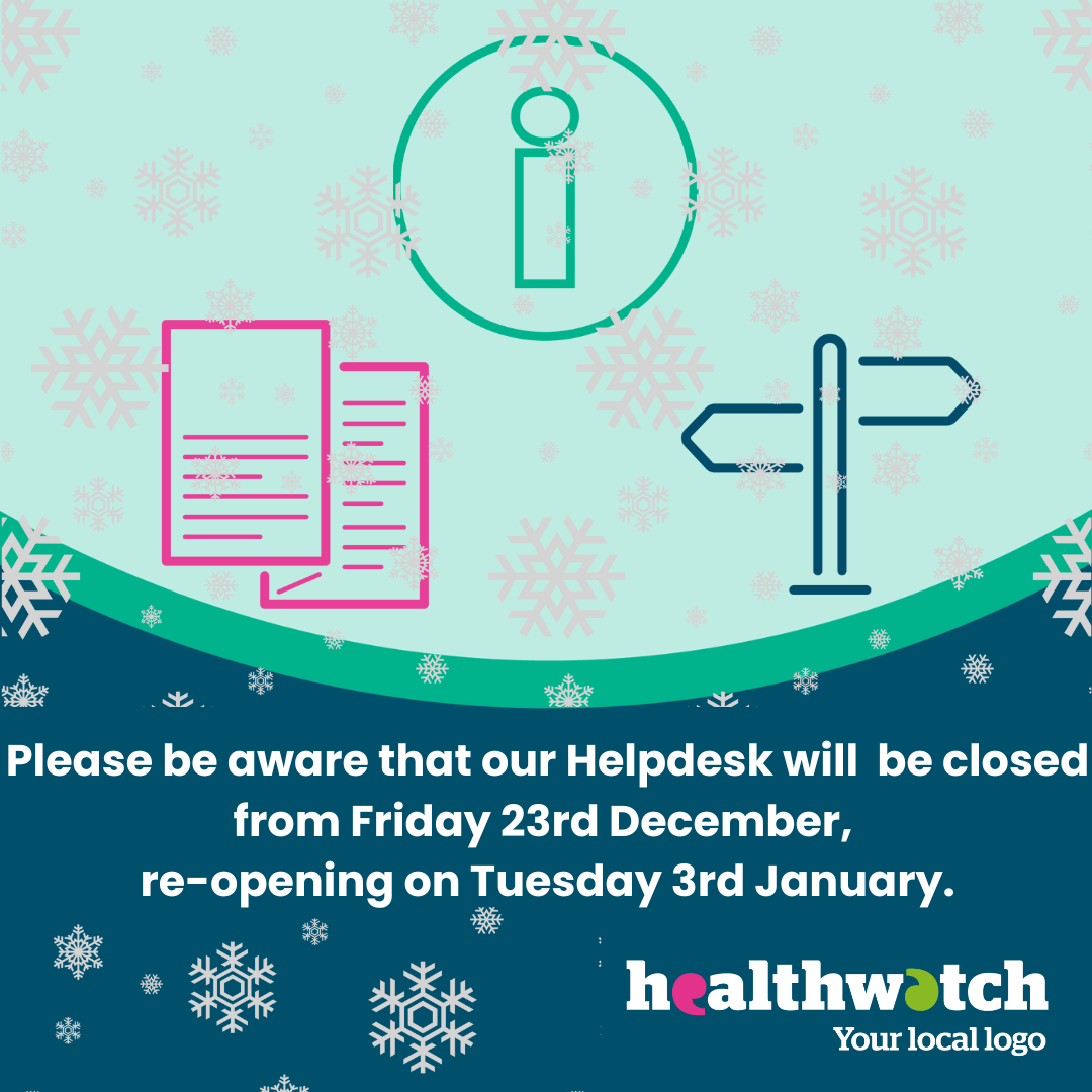 Helpdesk icons with snowflakes. And text explaining the closing dates of the Helpdesk as provided in the body of text.