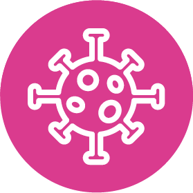 Icon representing Covid. Image is on a pink circle.