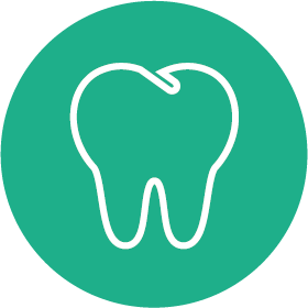 Icon of a tooth. Image is on a green circle.