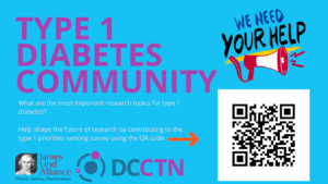 Type 1 diabetes community advert with QR code. 